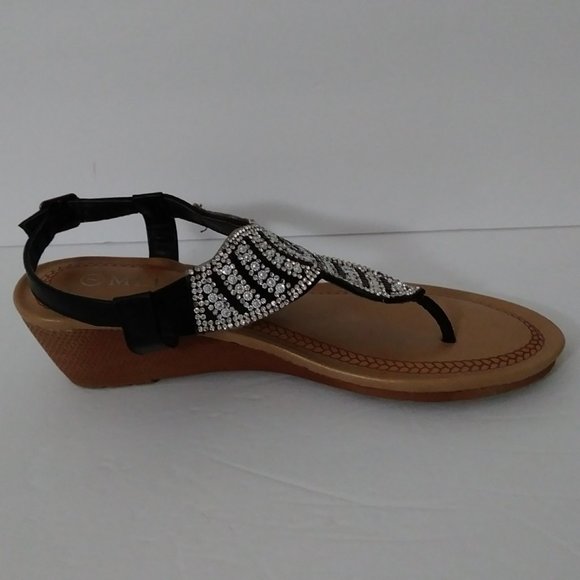Melly Black T-Strap Sandals Platform Low Wedge Size 7 - Picture 5 of 12